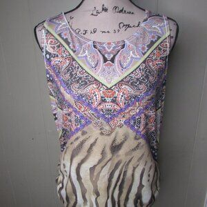 Chico's Sleeveless Blouse 1 M Beading Side Gathers